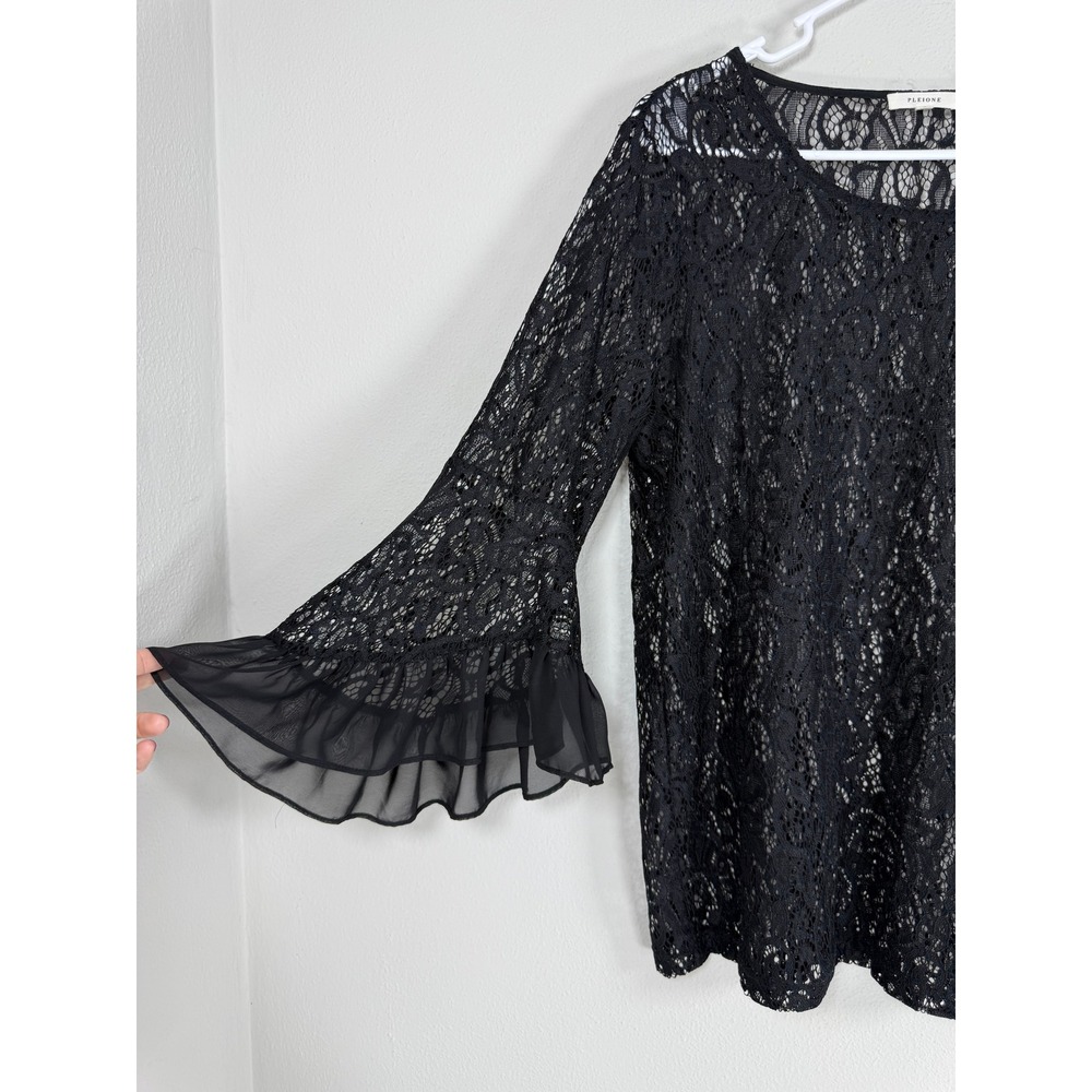 Pleione Lace Top Women S Black Bell Sleeve Witchy Floral Whimsigoth Victorian